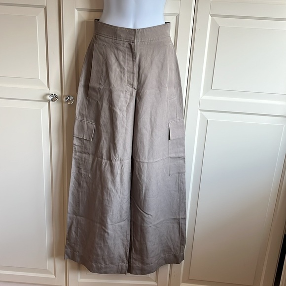Cos Wide Leg Linen Blend Cargo Pants Tan Color Size 4 Effortless Casual Summer - Picture 3 of 11